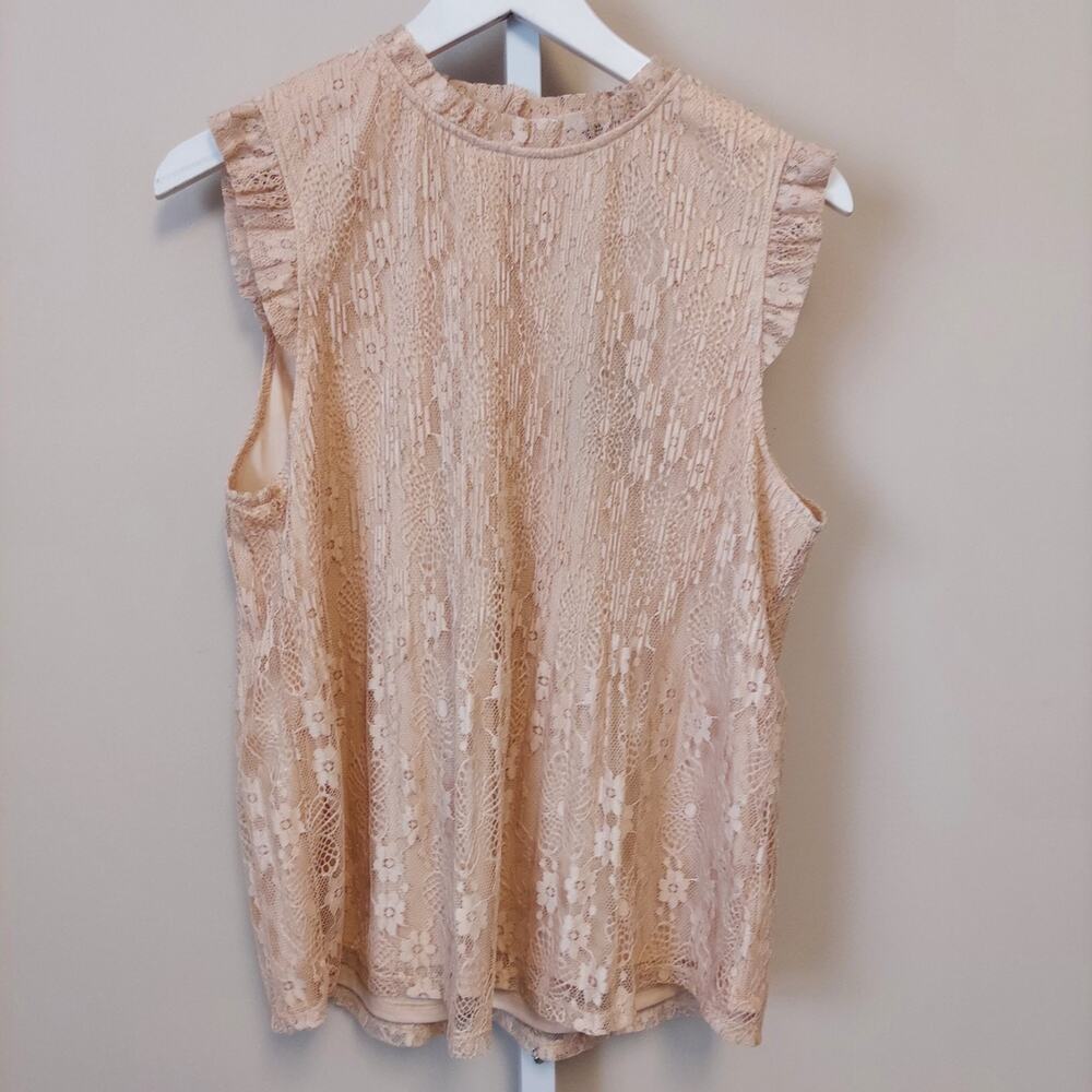 NWT Adrianna Papell Top L Lace Blouse Ruffle Floral Coquette Fairy Cottagecore